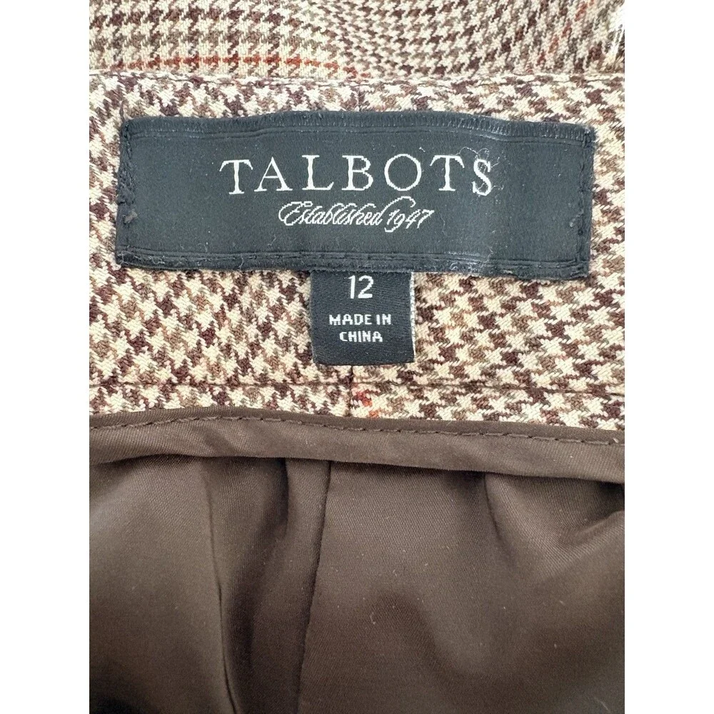 Talbots Signature Flare Pants Tan Houndstooth Wool Blend Lined Stretch Pockets